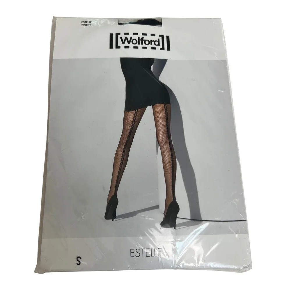Wolford Estelle Fishnet Tights Black Double Back Seam Small NIB Made in Austria